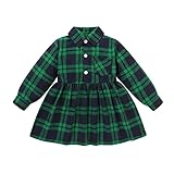 Toddler Girl Clothes Buffalo Plaid Dress Long Sleeve Ruffle Hem Flannel Button Down Shirt Dress...