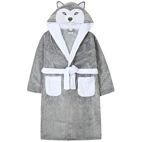 MiniKidz & 4Kidz Childrens Novelty Frosted Fleece Husky Dog Dressing Gown 2-13 Years (4-5 Years) Grey Cover