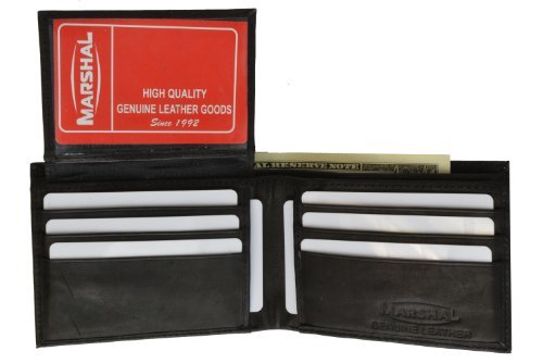 MARSHAL Mens Leather Wallet Flip up Id Window with Credit Card Slots