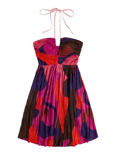 Image of SOLY HUX Women's Tie Dye Cami Dress Halter Backless Sleeveless A Line Short Summer Dresses Sundress