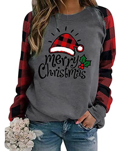 ORANDESIGNE Mujer Sudadera Navidad Jersey Navideño Feo Sudaderas Navideñas Divertido Pullover Navidad Patrón de Astas Ugly Jerseys Navideños Chica Sueter A Gris M