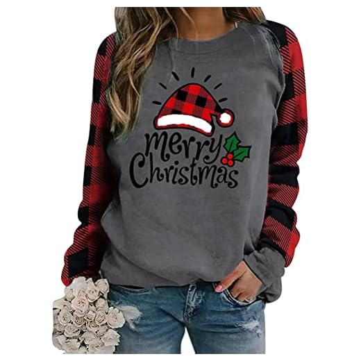ORANDESIGNE Mujer Sudadera Navidad Jersey Navideño Feo Sudaderas Navideñas Divertido Pullover Navidad Patrón de Astas Ugly Jerseys Navideños Chica Sueter A Gris M