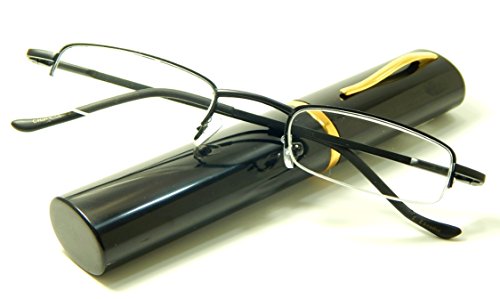 WebDeals (R) Reading Glasses - Ultra Slim Compact Unisex, with Spring Temple. Assorted Magnification Strengths and Colors. Includes Aluminum Style Case (1.25 Black Case/Frame)