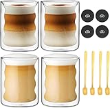 Matériau de qualité supérieure : comprend 4 tasses à café de 200 ml, 4 cuillères et 4 sous-verres. H 12 cm x P 7,5 cm, en raison de la fabrication artisanale, de légères variations sont possibles. Deux couches de verre, la tasse est isolée thermiquement, ce qui rend le risque de vous brûler les doigts appartient au passé. Il peut résister à des températures de -30° à +150° sans se casser facilement, offrant une meilleure isolation que le verre ordinaire.