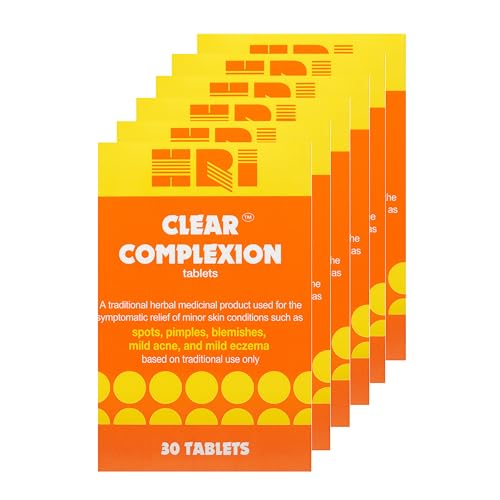 HRI Clear Complexion 30 Tablets - for Symptomatic Relief of Minor Skin Conditions Such as Spots, Pimples, Blemishes, Mild Acne, Mild Eczema. 6 Pack