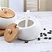 Porcelain Condiment Jar Spice Container with Lids - Bamboo Cap Holder Spot, Ceramic Serving Spoon, Wooden Tray Best Pottery Cruet Pot for Your Home, Kitchen, Counter. White,170 ML (5.8 OZ), Set of 3