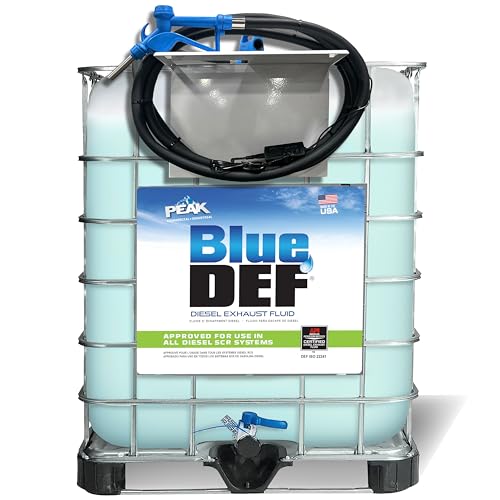 BlueDEF Pre-Filled Tote with Pump - 330 Gallons of Premium Blue DEF - Electric/Battery Powered DEF Pump System and 15ft Heavy Duty Dispensing Hose/Nozzle Included