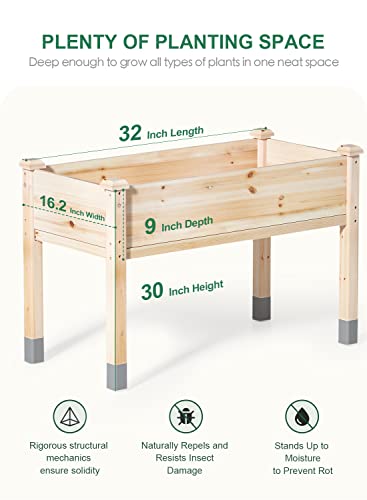 Mixc Wooden Raised Garden Bed With Legs, 32”L X 16”W, Elevated Reinforced Large Planter Box For Vegetable Flower Herb Outdoors - Beam And Column Structure - Unmatched Strength Outlast #TOP1