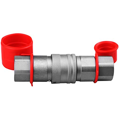 Image of 1 /2 inch SAE (3 /4 inch-16 O-Ring Boss) Thread,1 /2 inch Body Flat Face Hydraulic Coupler | 1 /2in SAE Thread + 1 /2in Body, Skid Steer Bobcat Flat Face Hydraulic Quick Connect Couplers,w /Dust Caps
