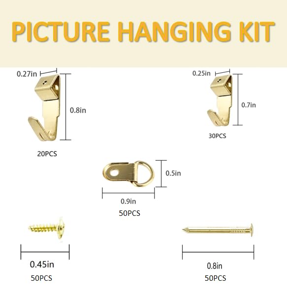 Image of 200-Piece Basic Picture Hanging Kit - Heavy Duty Wall Hooks & Frame Hangers Set with Nails and Screws for Home Decor