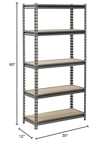 Muscle Rack UR301260PB5P-SV Silver Vein Steel Storage Rack, 5 Adjustable Shelves, 4000 lb. Capacity, 60" Height x 30" Width x 12" Depth, Silver