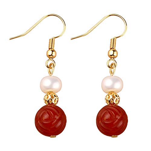 Boucles d'oreilles en agate rouge et perle naturelle pour femme