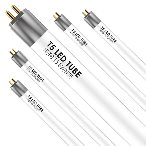 IHYCTV F8T5 12 Inch Plug & Play LED Tube Daylight 6500K T5 LED Lamp Directly Relamp & Replace 8W Fluorescent Bulbs F8T5/DL Without Rewiring or Modification EVG Ballast Required Pack of 5