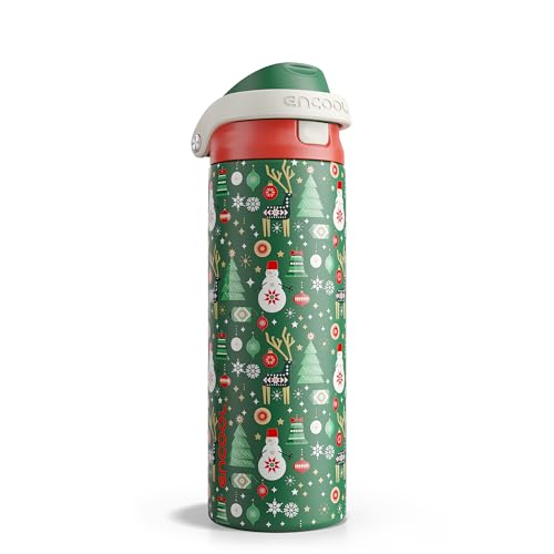 Image of Christmas Insulated Water Bottle with Straw - Leak Proof Stainless Steel Water Bottle for School, Travel, Keeps Cold All Day, One-Touch Flip Lid, Holiday Gifts For Women Men, 24 oz, Frosty Forest