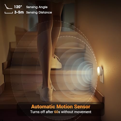 Image of JandCase Motion Sensor Night Light, 4 Pack Motion Activated Sensor Night Lights Plug into Wall, 3000K Warm White, Dimmable Nightlight with Dusk to Dawn Sensor, for Kids Bathroom Hallway Bedroom