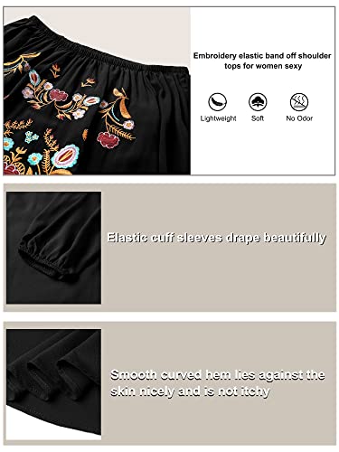 Zxzy Women Embroidered Off Shoulder Long Sleeve Bohemian Floral Blouse Top Tshirt Black #TOP4