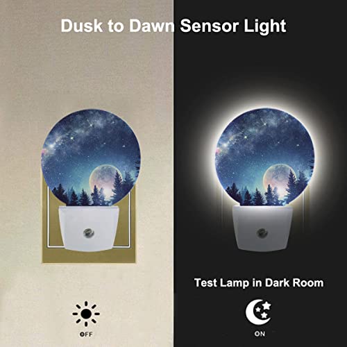 Image of Forest Moon Night Lights Plug into Wall, Stars Starry Night LED Plug-in Nightlight, Night Sky Milky Way Starry Sky Galaxy Night Light with Dusk to Dawn Sensor for Home Decor