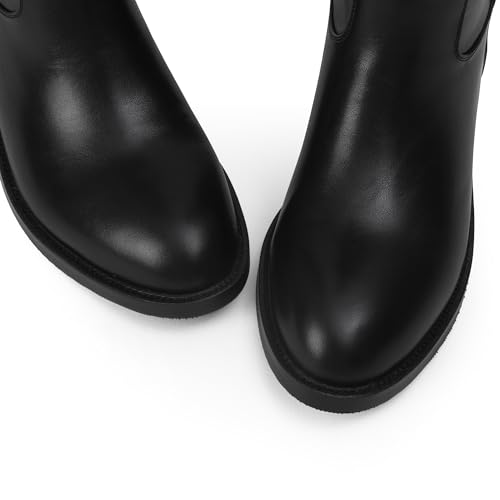 iiimmu Riding Boots for Women Silver Buckle Women's Knee High Boots Round Toe Faux Leather Motorcycle Style3