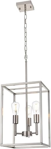 Miniatura 6 de 3 luces de níquel cepillado lámpara colgante industrial iluminación moderna jaula de metal lámparas de techo accesorios para vestíbulo comedor