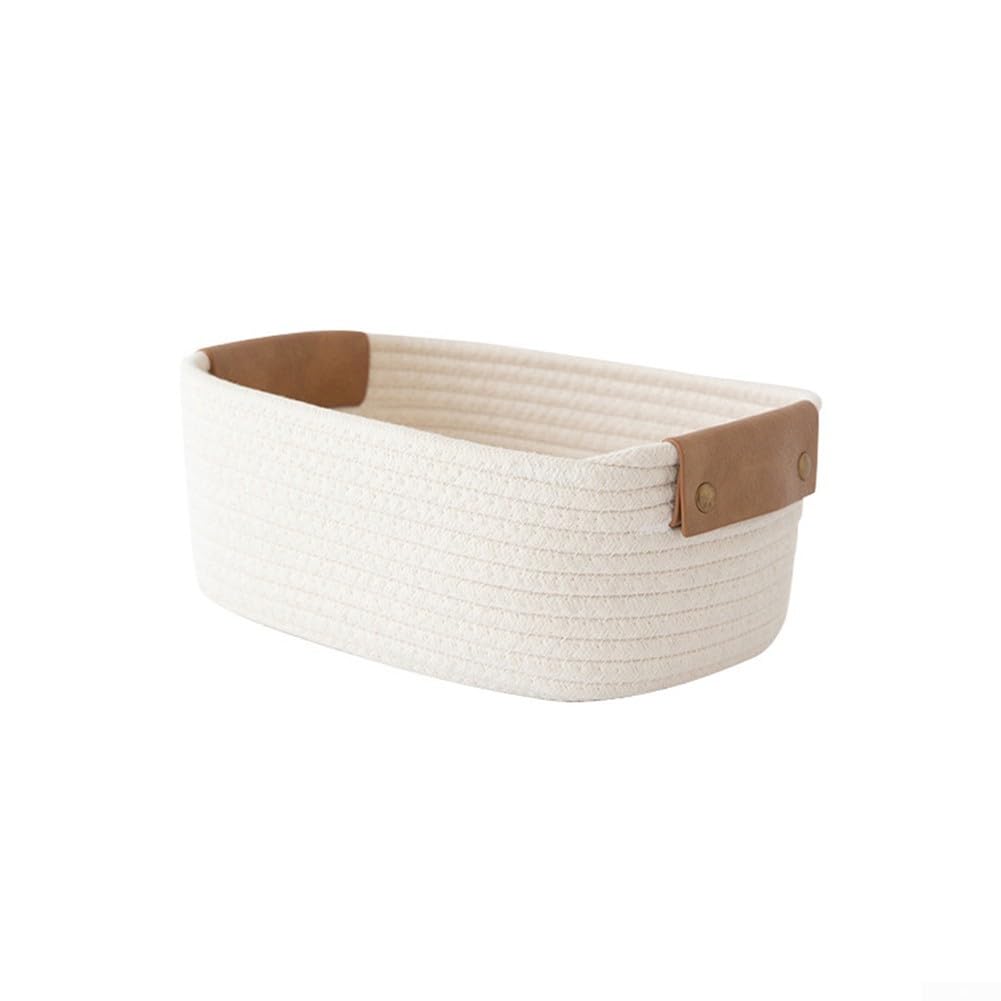 Panier en corde de coton tressé élégant et poignées cuir de qualité