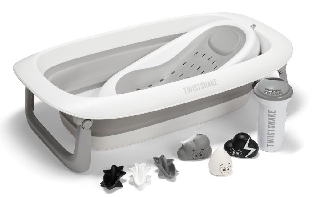 Twistshake Baby Babybadewanne V2 Set | Faltbare Badewanne mit Badekissen & Spüler | 30L Fassungsvermögen | BPA-frei | 0–4 Jahre | Gris Pastel