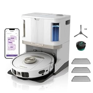 Shark PowerDetect Robot Vacuum and Mop with 60-Day Self-emptying and Cleaning Base - 3D LiDAR Navigation - Wi-Fi/App - 1 Anti-microb and 3 Standard Pads, 1 Odour Cartridge and 1 Brush Incl. - White