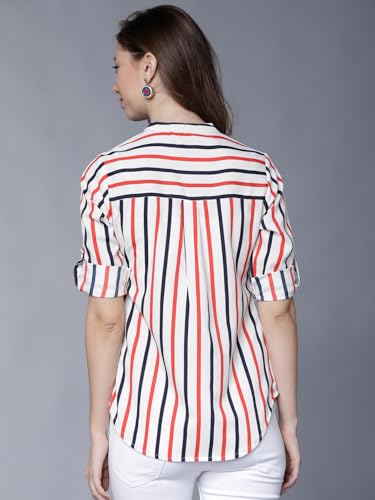 Image of Tokyo Talkies Women's Colorful Striped Shirt-Style Top | Colorful Accents with A Relaxed Yet Structured Fit for A Fresh Look | Tops for Woman | Women Tops | Stylish Top