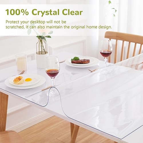 Image of 35 x 60 Inch Clear Table Cover Protector, Clear Table Protector for Dining Room Table, 1.5mm Plastic Table Cover, Waterproof Table Pad for Kitchen, Office
