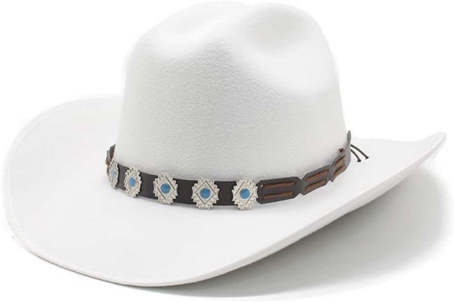 Western Cowboy Hat with Turquoise Studded Band, Tan Felt, Wide Brim