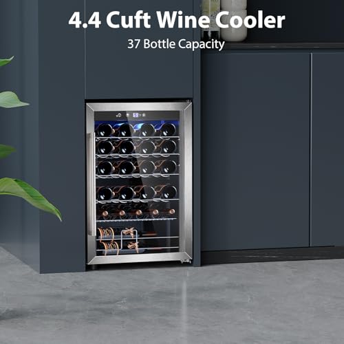 Image of Electactic 4.4 Cu.ft Wine Cooler Refrigerator, 37 Bottle Freestanding Cabinet Wine Cellars, Wine Fridge with Glass Door for Home Use, Protecting Your Reds, Silver