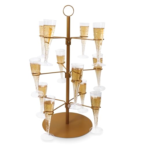 Cocktail Tree Stand, Wine Glass Flight Tasting Display For Drinks, 3 Tier - 12 Holders For Champagne, Cocktails, Martini, Margarita Cups at Weddings, Bridal Shower, Mimosa Bar Parties & Events (Gold)