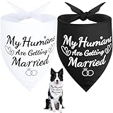 SZEE Engagement Gifts for Couples, 2 Pack My Humans are Getting Married Dog Bandanas, Wedding or Bridal Shower Gifts for Bride, Dog Wedding Bandanas, Engagement Party Decorations (White & Black, L)