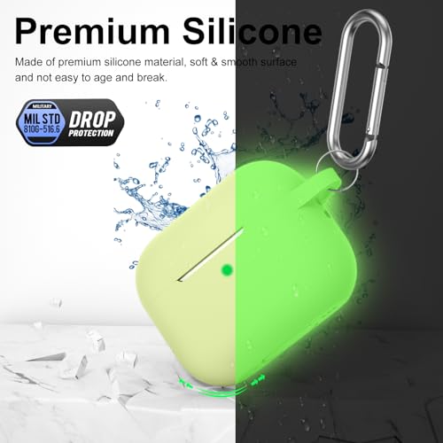 Image of for AirPods Pro 2nd 1st Generation Case Cover with Keychain, Protective Soft Silicone Skin Accessories for Apple AirPods Pro Charging Case 2022 /2019, Front LED Visible, Night Glow Green
