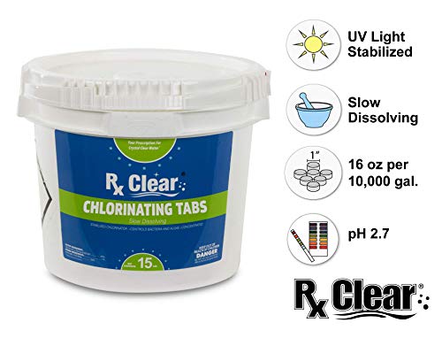 Rx Clear 1-Inch Stabilized Chlorine Tablets | Use As Bactericide, Algaecide, And Disinfectant In Swimming Pools And Spas | Slow Dissolving And Uv Protected | 15 Lbs #TOP1