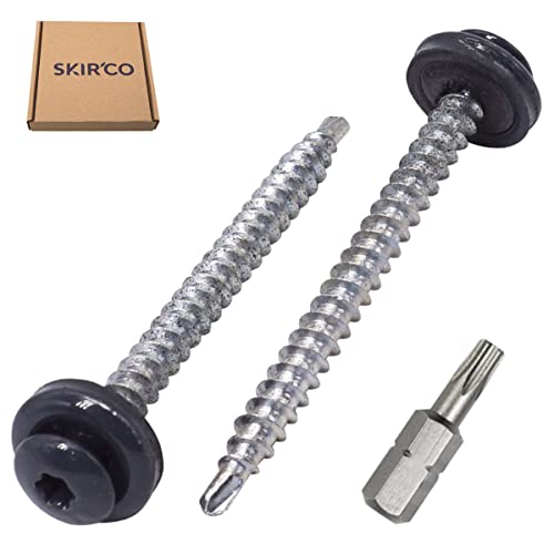 SKIR'CO (20 pcs) Metal Roofing Screws, 4.8 x 60 mm Painted Self-Drilling Screws With EPDM Washers, Torx Head (Anthracite Grey RAL 7016) - Image 2