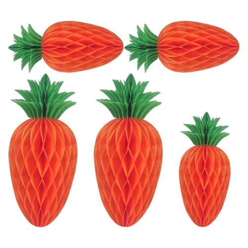 GRIRIW Adornos de Papel Forma de Panal de Abeja Zanahoria 5 Piezas 2 Grandes 3 Pequeñas Decoración Colgante para Fiestas de Pascua y Primavera Decoración Artesanal para Escritorio y