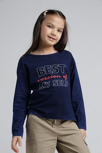 Image of Under Fourteen Only Girls Cotton Tops Collection - Round Neck, Crop Top, Full & Half Sleeve, Drop Shoulder, Ruffle Sleeve, Graphic Printed, Embroidered & Slub Knit Styles
