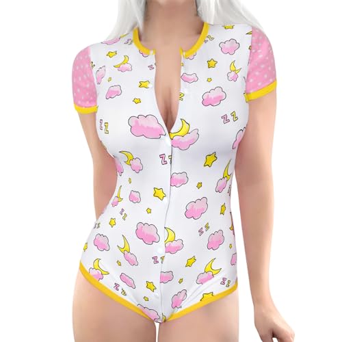 LittleForBig Cotton Romper Onesie Pajamas Front Button Bodysuit - Sleepytime Pattern product thumbnail 8