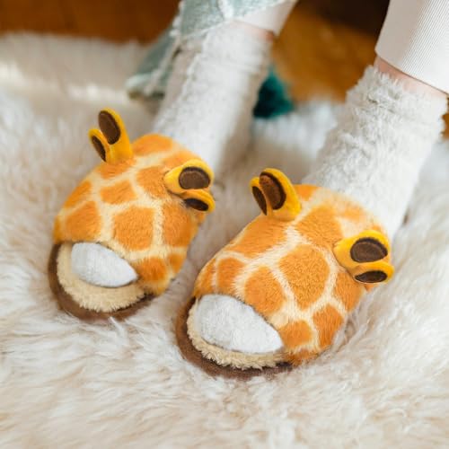 Lethargic Cute Giraffe Slippers for Women, Plush Fuzzy Cartoon Animal Slippers, Soft Warm Memory Foam Shoes, Cozy Bedroom Slippers2
