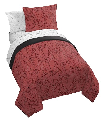 Image of Marvel Spiderman Full Comforter Set 7 Piece Bedding for Boys, Red