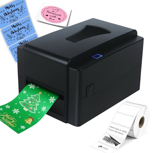 HCAUYNN Étiqueteuse avec Rubans, imprimante d'étiquettes d'adresses 300 dpi, imprimante d'étiquettes Codes-Barres pour Petites Entreprises, Domicile, Logos, Bureaux, écoles, Noire