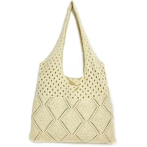 COFIHOME Beach Bags for Women Boho Straw Tote Purse Summer Crocheted Handbag Fashion Cute Cotton Knit Shoulder Trendy Hippie Aesthetic Casual Bag for Vacation Travel Holiday Gift,Large Cover