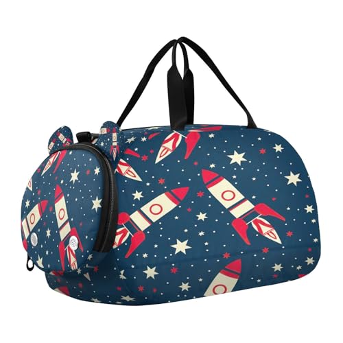 YETTASBIN Sport Travel Duffel Bag for Girls Boys, Rocket Star Large Waterproof Weekender Overnight Bag, Detachable Shoulder Strap Gym Bag with Shoe Compartment & Wet Pocket