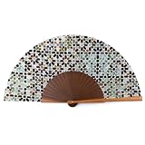 Hamzah Abanico Español de Seda y Madera – Plegable 23 cm Hecho a Mano en España, Incluye Caja y Funda de Terciopelo (Meraya)