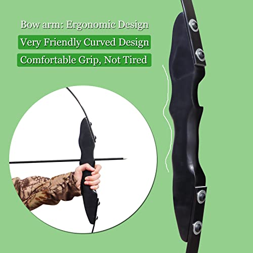 Traditional Wooden Recurve Bow And Arrow Set For Adults Beginner, 30Lb/40Lb Right Handed Wooden Archery Long Bows For Outdoor Shooting Training Practice (Black, 40Lbs) #TOP3