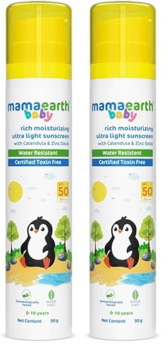 Image of Mamaearth Baby Rich Moisturizing Ultra Light Sunscreen-50g SPF 50 & PA++++|Water Resistant|Lightweight & Moisturizing|Suits all Skin Type|Safe For Babies|Dermatological Tested|Hydrating Sun Protection