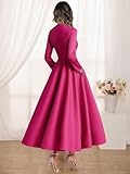 Caodip Tea Length Satin Mother of The Groom Dresses for Women V Neck Elegant Long Sleeve Mother of The Groom Dress for Wedding A Line Champagne US14
