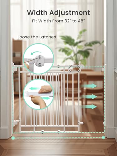 Image of Grownsy Baby Gate for Stairs- No Bottom Bar, Adjustable Width 32 inch to 48 inch for Child and Pet, Dog Gate with Auto-Close & One-Hand Operation, Screw-in Installation for Doorways and Indoor Use