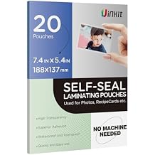 Uinkit 10Mil 20Pack 5x7 Double-Sided Self-Sealing Laminating Pouches, Thick for Certificates, Art Prints, Diplomas, Menus, Premium Display Protection with Crystal Clear Gloss Finish - No Machine
