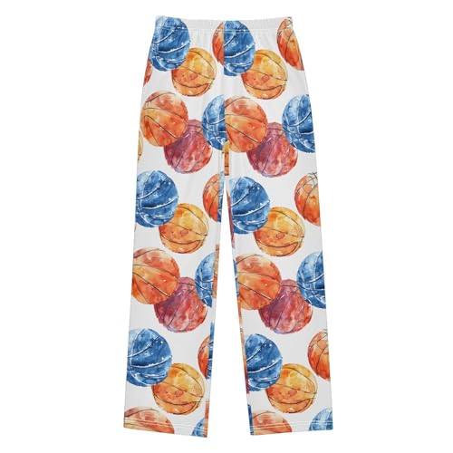 ALAZA Multicolor Basketball Ball White Pajama Pants Long Sleep Pant Pajama Bottoms Elastic Waist with Pockets